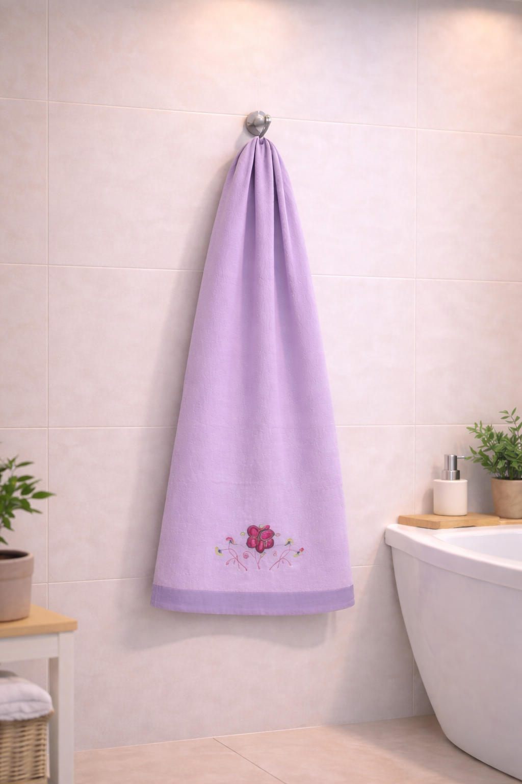 Premium  Lavender Velvet Cotton  Emb Towel