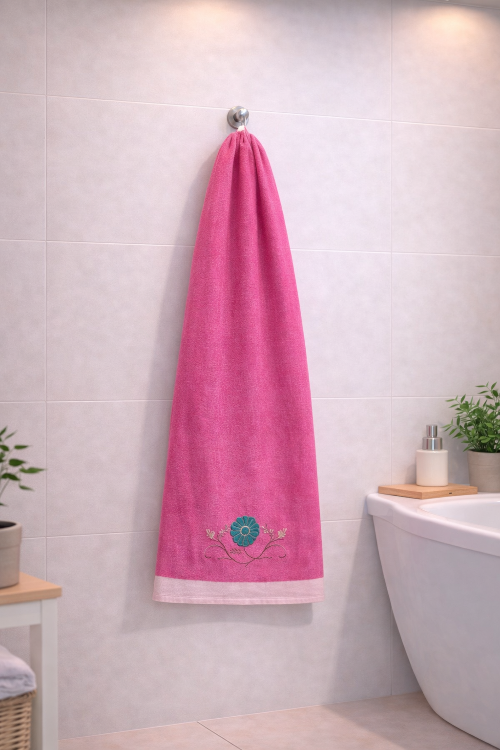 Premium Pink Velvet Cotton  Emb Towel