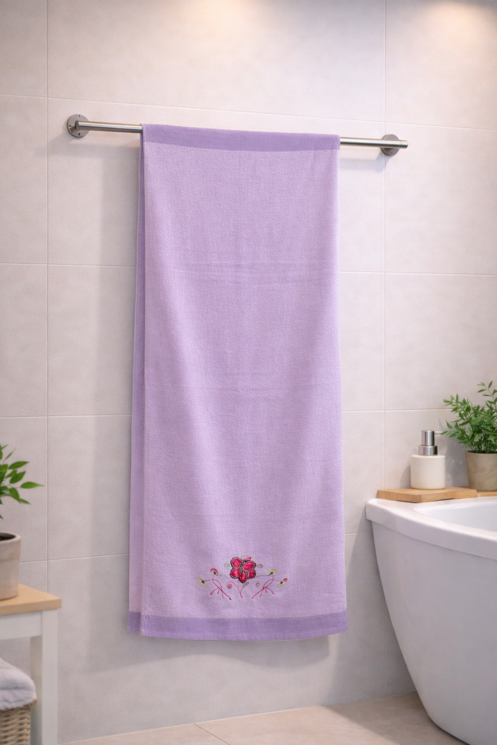 Premium  Lavender Velvet Cotton  Emb Towel