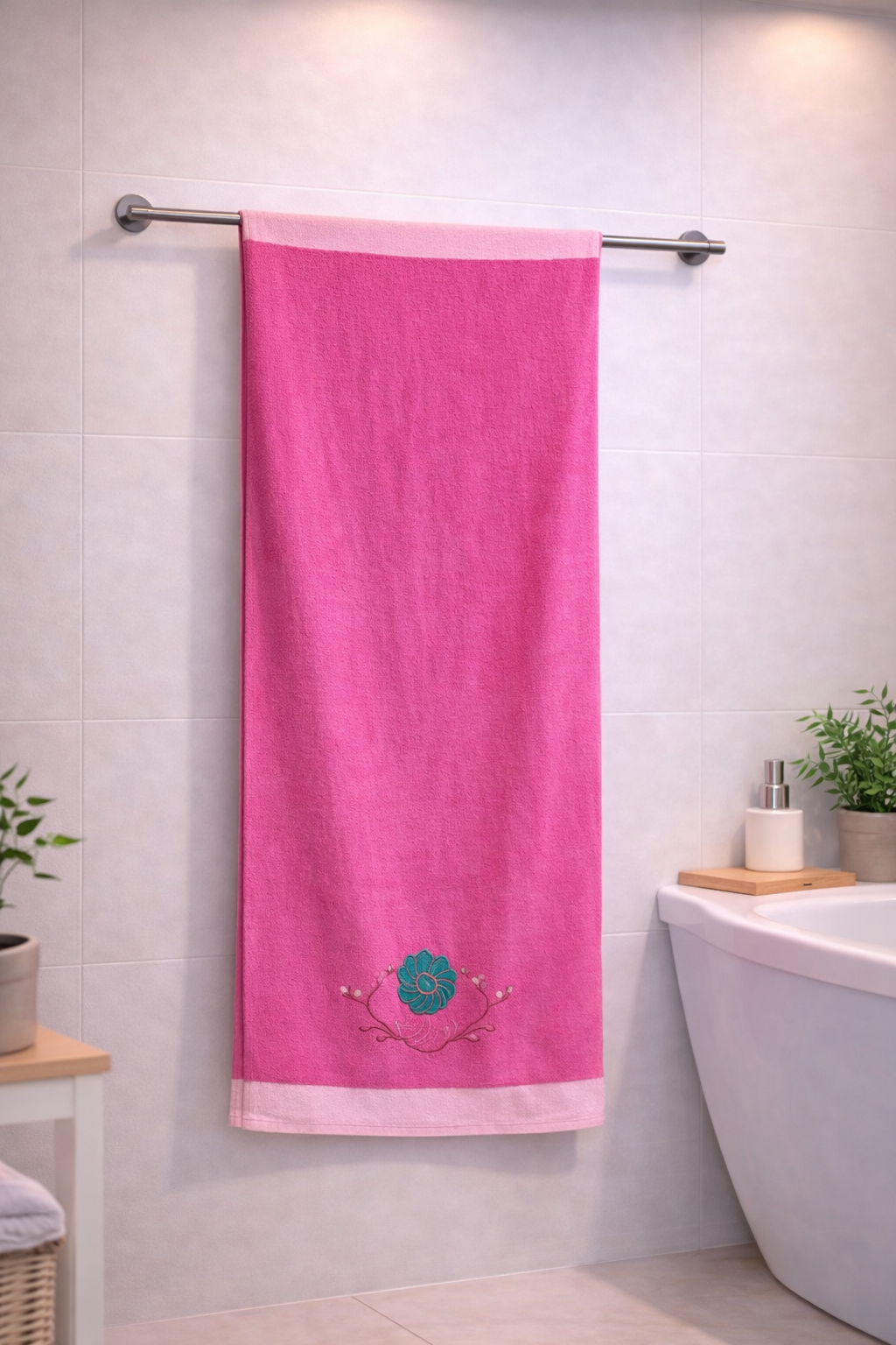 Premium Pink Velvet Cotton  Emb Towel