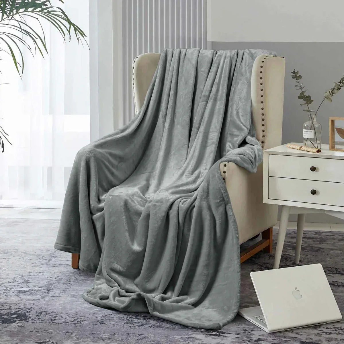Light Grey  AC Dyed Funnel Blanket in Coral Fleece